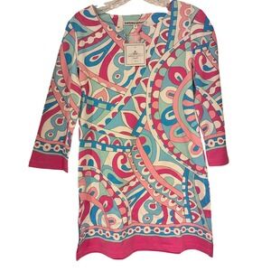 Barbara Gerwit Supra Cotton Tunic Dress Geometric Print Pink Blue M